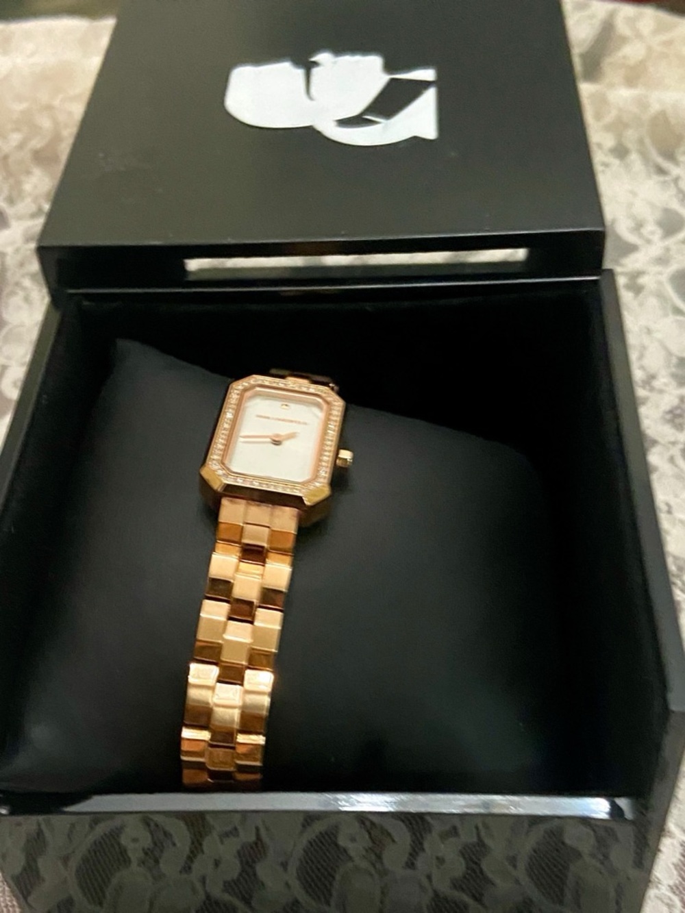Karl Lagerfeld, KL6107, Rose Gold Tone Rhinestones Quartz Ladies Watch w/ Box